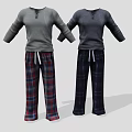 Casual Pajama Sets with Long Sleeve Tops and Plaid Pants Gray Dark Gray