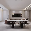 Modern Living Dining Room Interior With Curved Sofa Coffee Table Dining Chairs Floor Lamp Rug