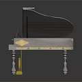 Decorative White Piano with Open Lid Golden Decorations and Red Item for Home Living