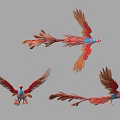 Vibrant Red And Blue Feathered Phoenix Bird With Spread Wings Flying