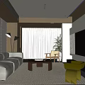 Modern Living Room Interior With Beige Sofa Wooden Coffee Table TV Wall And Potted Plant