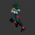 Anime Character Action Figure Featuring Green Hair Teal Costume Red Belt Black Shoes Jumping Pose