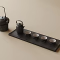 Black Tea Set With Teapot Tea Tray And Four Small Cups 3d model