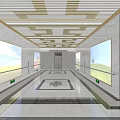 Modern Public Corridor With Marble Walls Large Screens Ceiling Design Floor Pattern And Handrails