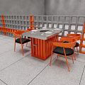 Modern Orange Dining Chairs With Square Table And Gray Background Wall In Dining Space