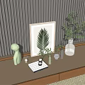 Decorative Ornament Set Featuring Fern Leaf Frame Green Duck Glass Vase Olive Branches Marble Tray