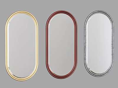 Three Oval Mirrors with Gold Red and Silver Decorative Frames for Home 3d model