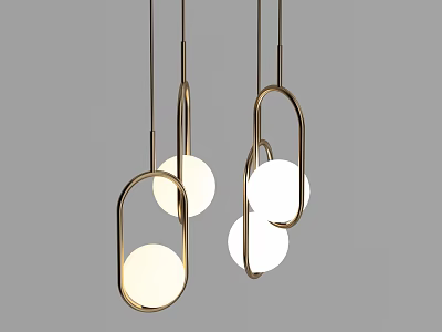 Modern Gold Metal Chandelier With Circular Frame And White Spherical Shades 3d model