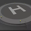 Circular Helipad Area With White H Sign Street Lamps Stairs And Railings