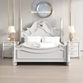 Elegant Classic Bedroom Interior With Carved Bed Frame Nightstands Table Lamps And Decorative Mirror