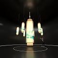 Art Installation Featuring Hanging Illuminated Lanterns With Green Blue Patterns Modern Design 3d model