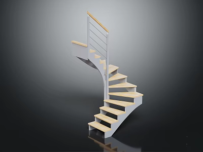 Modern Spiral Staircase Design With Wooden Treads And Metal Railing 3d model