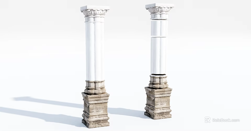 Classic White Columns With Decorative Capitals And Stone Bases For Architectural Design 3d model 