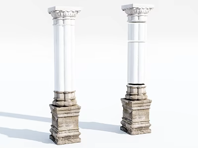 Classic White Columns With Decorative Capitals And Stone Bases For Architectural Design 3d model