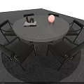 Modern Round Dining Table Set With Four Chairs Books And Lamp On Round Rug