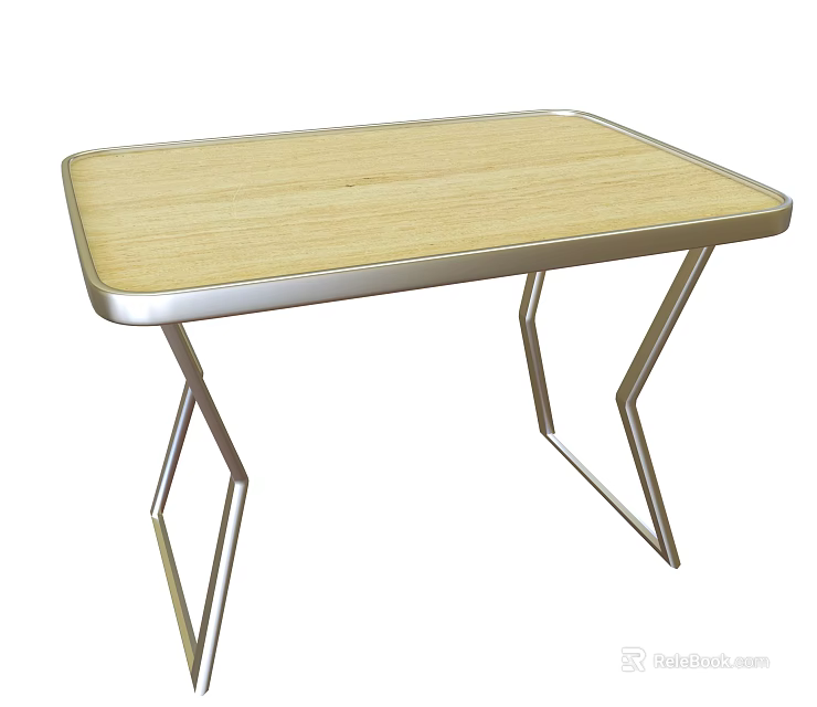 Modern Home Office Desk With Wooden Top And Geometric Metal Frame 3d model 