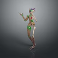 Fantasy Plant Skeleton Hybrid Character Standing With Green Vines And Purple Flowers
