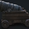 Antique Cannon With Wooden Carriage Metal Barrel And Iron Wheels