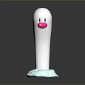 Cute Round White Long Game Movie Character With Pink Mouth And Light Blue Base
