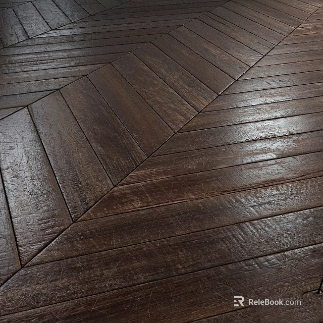 Dark Brown Textured Wooden Flooring With Herringbone Pattern For Interior Design 3d model