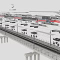 Sleek Modern High Speed Train on Elevated Track With Overhead Catenary and Piers 3d model