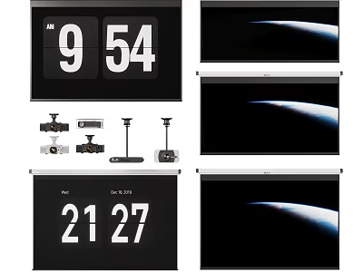 Projection Monitoring System With Digital Time Display And Projection Screens Including Stands 3d model