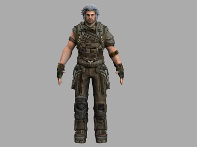 The Man With Gray Hair Wearing Tactical Combat Armor And Military Gear 3d model