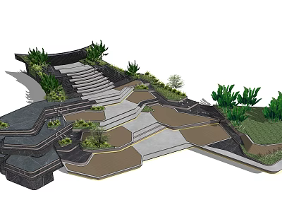Modern Commercial Landscape Design With Tiered Steps Lush Plants And Paved Areas 3d model