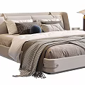 Stylish Double Bed With Upholstered Headboard Decorative Pillows And Plaid Blanket