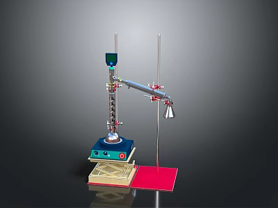 Chemical Laboratory Apparatus Setup with Iron Stand Condenser and Flask on Gray Background 3d model