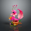 Colorful Mantis Shaped Plant With Pink Leaves Brown Pot Small Flowers And Green Leaves