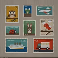 Colorful Cartoon Style Postage Stamps Featuring Various Mail Types Animals And Vehicles