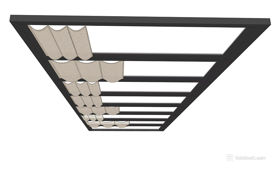 Ceiling Mounted Sunshade Design With Black Frame And Beige Wavy Fabric 3d model 