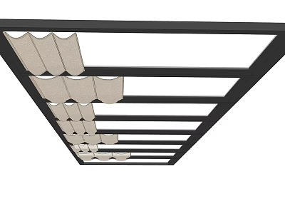 Ceiling Mounted Sunshade Design With Black Frame And Beige Wavy Fabric 3d model