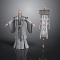 Ancient Man In Elegant Traditional Robe Standing By Poet's Words Banner