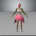 3D Character With Pink Hair In Floral Outfit Green Leaves And Petal Skirt