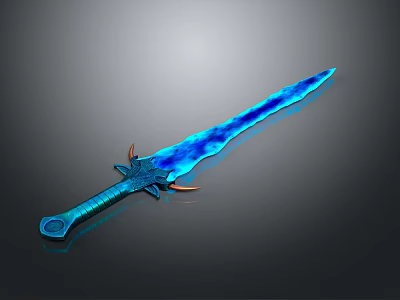 3D Rendered Fantasy Blue Glowing Sword With Decorative Hilt And Blade 3d model