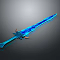 3D Rendered Fantasy Blue Glowing Sword With Decorative Hilt And Blade