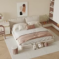 Modern Cozy Double Bed Bedroom Interior With Pink Bedding Plush Toys And Decorative Painting