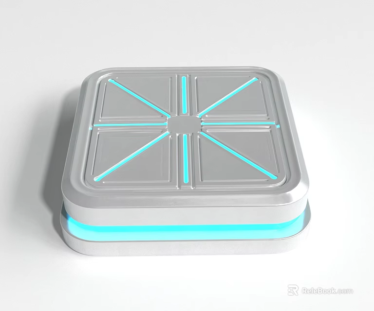 Silver Square Activation Device With Blue Glowing Lines And Geometric Surface Design 3d model 