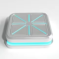 Silver Square Activation Device With Blue Glowing Lines And Geometric Surface Design