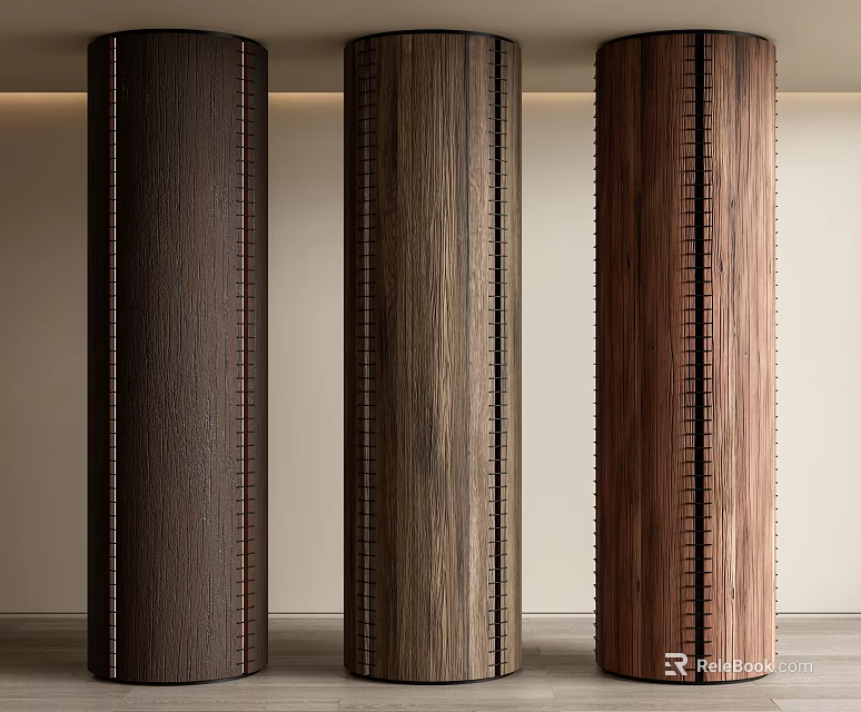 Wooden Decorative Pillars With Varied Wood Grain And Vertical Stitching Details 3d model 