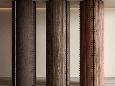 Wooden Decorative Pillars With Varied Wood Grain And Vertical Stitching Details 3d model