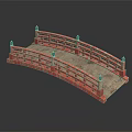 Japanese Style Garden Bridge With Red Railings And Stone Deck Reflection