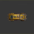 Rusty Modified Vehicle Yellow And Gray With Turret On Top Orange Wheels Post Apocalyptic Style