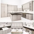 Modern White Kitchen Cabinets With Black Countertop And Island Interior Design
