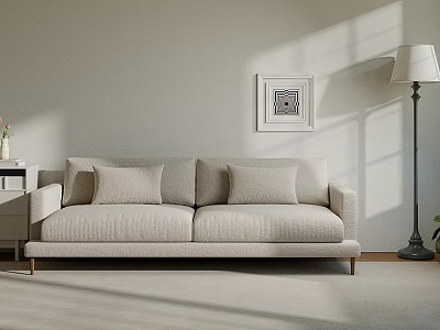 Cozy Minimalist Modern Light Beige Sofa Set With Floor Lamp Wall Art And Natural Light 3d model