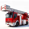 Red Fire Truck With Aerial Ladder For Emergency Rescue Operations