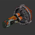 Futuristic Sci Fi Mechanical Device With Circular Structure Orange Gray Components And Blue Lights