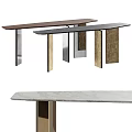 Modern Console Table Design With Marble Wooden Top And Metal Frame